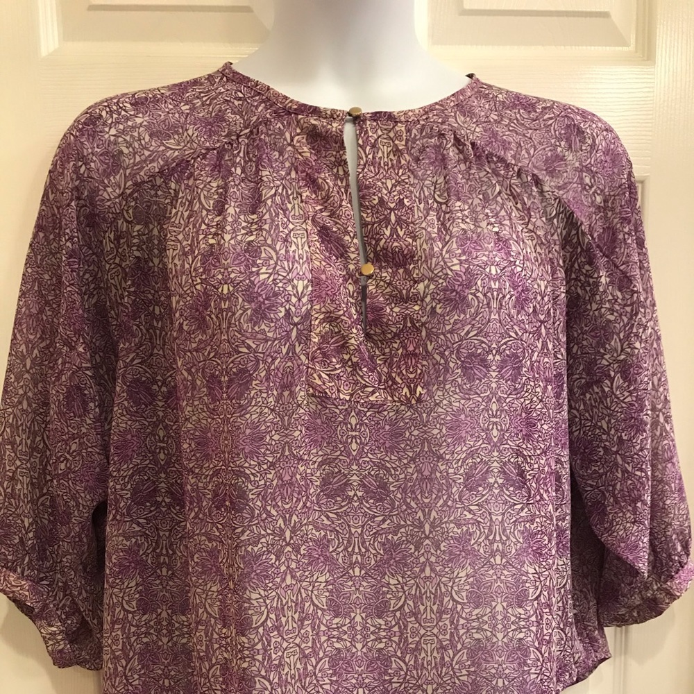 Jennifer Lopez 3/4 sleeve semi-sheer blouse